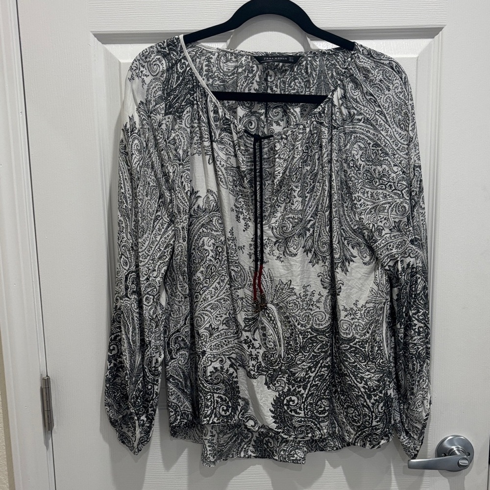 Zara Black and White Paisley Blouse